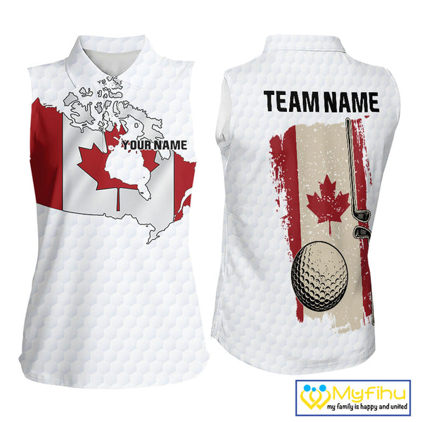 Personalized vintage Canadian Flag Women sleeveless polo shirt Custom Patriotic ladies Golf outfit NQS10182
