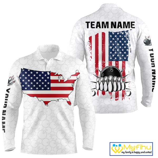 Personalized American Flag White Bowling Shirts For Men Custom patriotic Team Bowling jerseys NQS10184