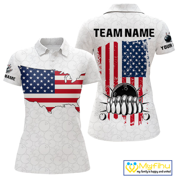 Personalized American Flag White Bowling Shirts For Women Custom patriotic Team Bowling jerseys NQS10184