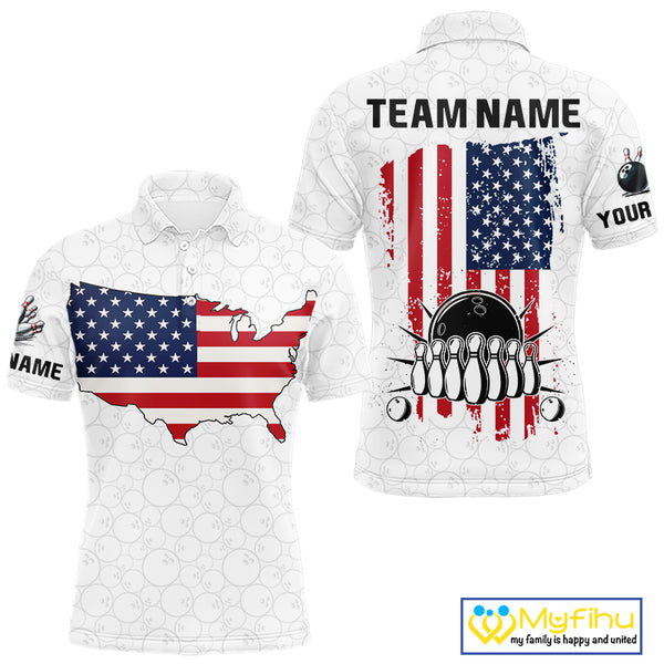 Personalized American Flag White Bowling Shirts For Men Custom patriotic Team Bowling jerseys NQS10184