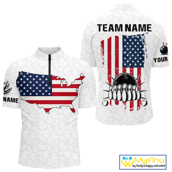 Personalized American Flag White Bowling Shirts For Men Custom patriotic Team Bowling jerseys NQS10184
