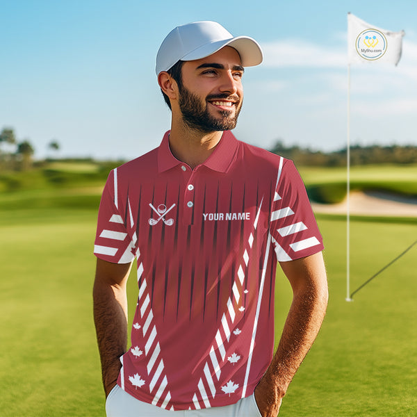 Red and White maple leaf Canadian Men golf polo shirt Custom Patriotic Golf attire For men NQS10185