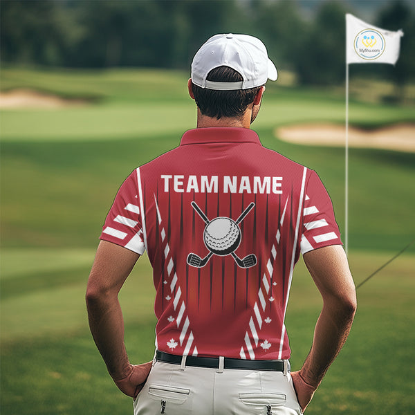 Red and White maple leaf Canadian Men golf polo shirt Custom Patriotic Golf attire For men NQS10185