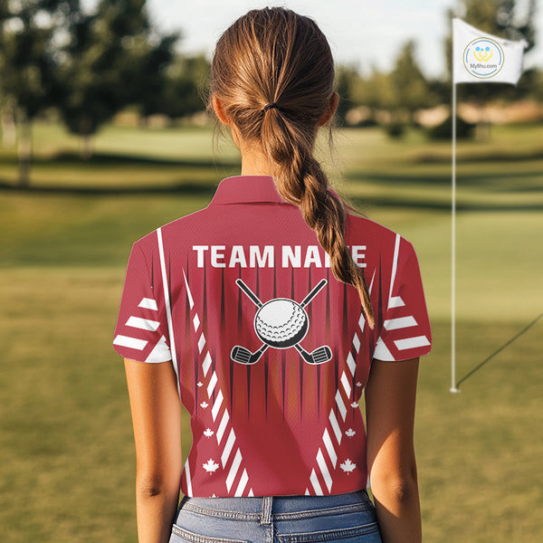 Red and White maple leaf Canadian Women golf polo shirt Custom Patriotic Golf attire For ladies NQS10185