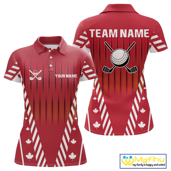 Red and White maple leaf Canadian Women golf polo shirt Custom Patriotic Golf attire For ladies NQS10185