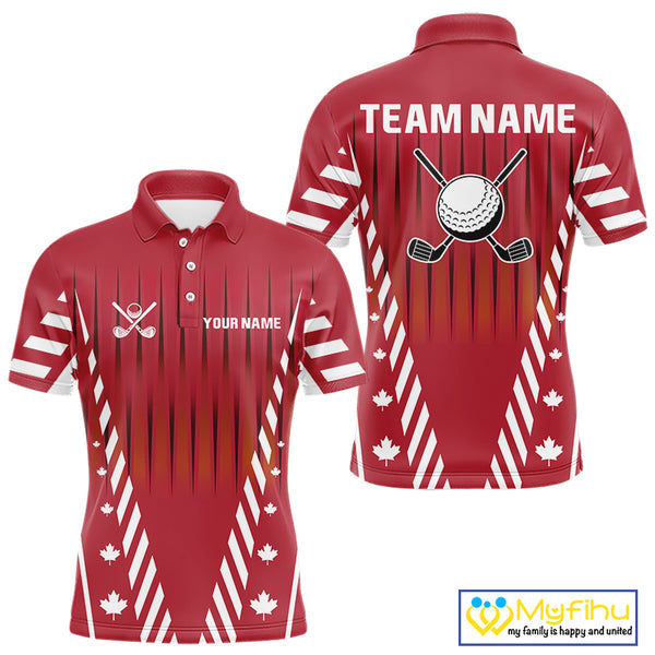 Red and White maple leaf Canadian Men golf polo shirt Custom Patriotic Golf attire For men NQS10185
