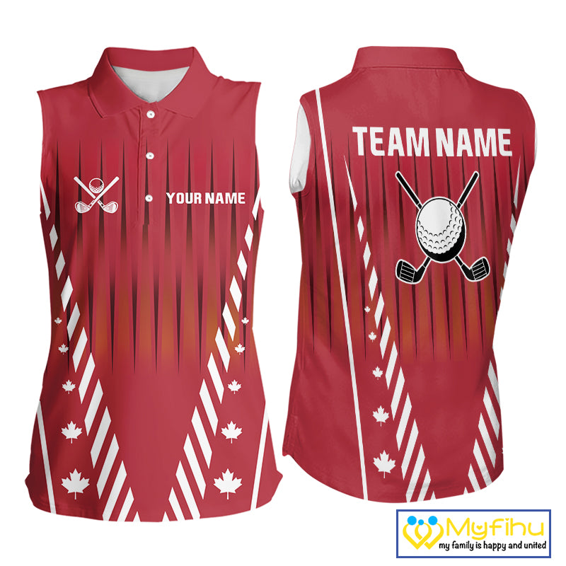 Red and White maple leaf Canadian Women sleeveless polo shirt Custom Patriotic Golf attire For ladies NQS10185
