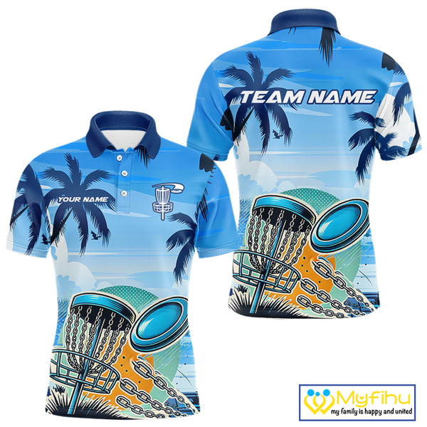 Blue Disc golf basket Mens Disc golf polo shirts Custom team disc golf jerseys NQS10021