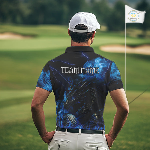 Blue Flame Dragon Golf polo shirts For Men Custom Dragon team mens golf outfits, gift for golf lover NQS10024
