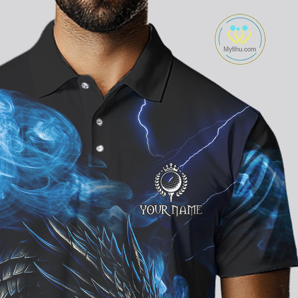 Blue Flame Dragon Golf polo shirts For Men Custom Dragon team mens golf outfits, gift for golf lover NQS10024
