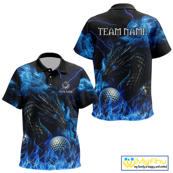 Blue Flame Dragon Kid Golf polo shirts Custom Dragon team Kid golf outfits, gift for golf lover NQS10024