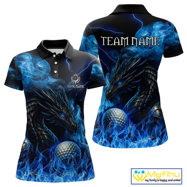 Blue Flame Dragon Women Golf polo shirts Custom Dragon team ladies golf outfits, gift for golf lover NQS10024