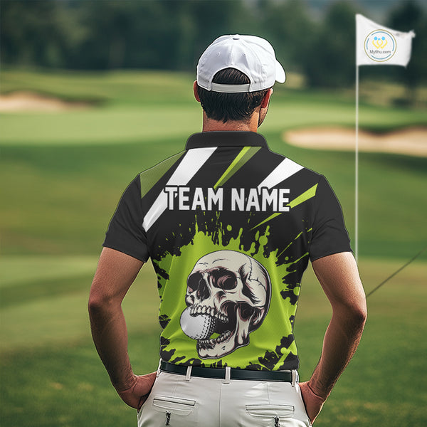 Black and Green Skull Golf polo shirts For Men Custom team golf outfits men, cool golf gifts NQS10025