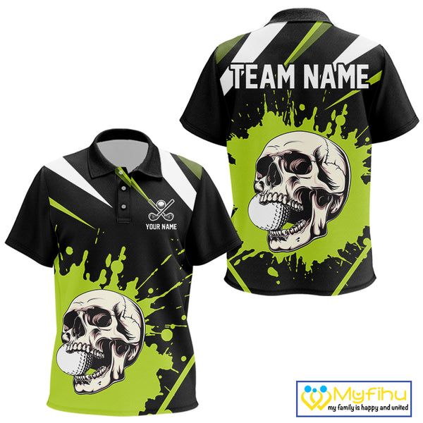 Black and Green Skull Golf polo shirts for Kid Custom team golf outfits Kid, cool golf gifts NQS10025