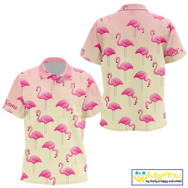 Personalized pink gradient Flamingo pattern Kid golf polo shirt Custom golf team theme outfits NQS10324