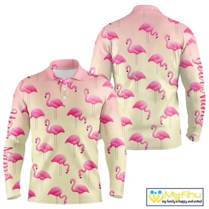Personalized pink gradient Flamingo pattern Men golf polo shirt Custom golf team theme outfits NQS10324