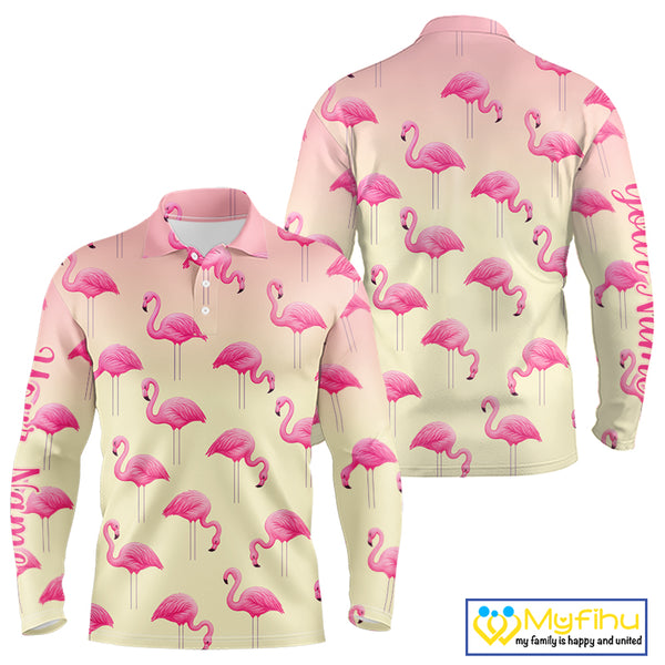 Personalized pink gradient Flamingo pattern Men golf polo shirt Custom golf team theme outfits NQS10324