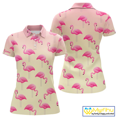 Personalized pink gradient Flamingo pattern Women golf polo shirt Custom golf team theme outfits NQS10324