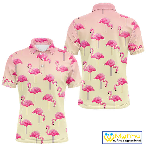 Personalized pink gradient Flamingo pattern Men golf polo shirt Custom golf team theme outfits NQS10324
