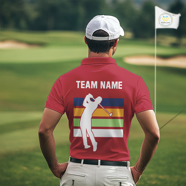 Retro colorful argyle pattern Men golf polo shirt custom Team Golf Outfits for mens | Red NQS10327