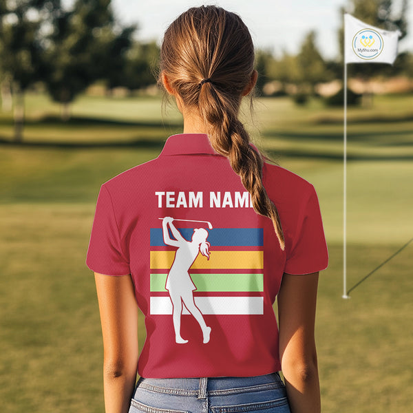 Retro colorful argyle pattern Women golf polo shirt custom Team Golf Outfits for ladies | Red NQS10327
