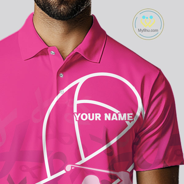 Pink ribbon pattern breast cancer awareness Men golf polo shirt Custom team Golf attire For men NQS10189
