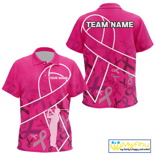 Pink ribbon pattern breast cancer awareness Kid golf polo shirt Custom team Golf attire For Kid NQS10189
