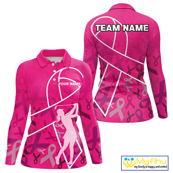 Pink ribbon pattern breast cancer awareness Women golf polo shirt Custom team Golf attire For ladies NQS10189
