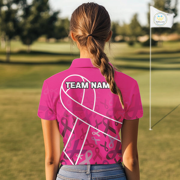 Pink ribbon pattern breast cancer awareness Women golf polo shirt Custom team Golf attire For ladies NQS10189