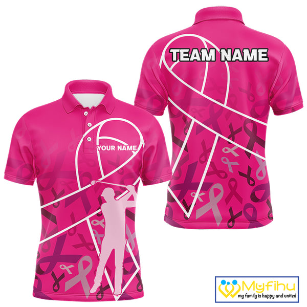 Pink ribbon pattern breast cancer awareness Men golf polo shirt Custom team Golf attire For men NQS10189