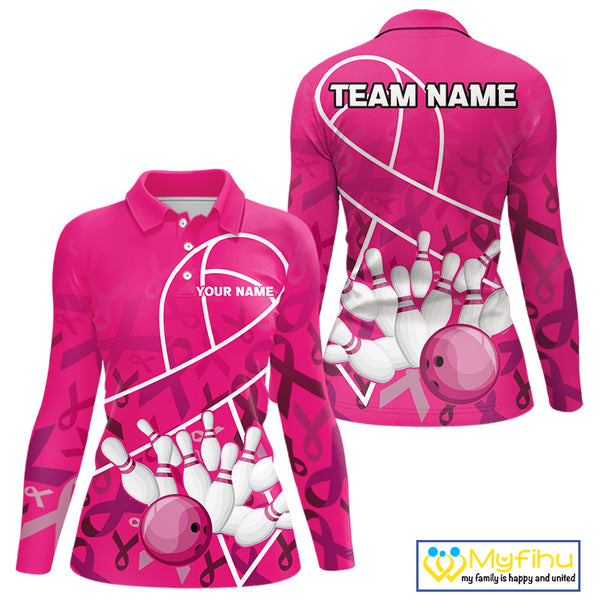 Pink ribbon pattern breast cancer awareness Bowling Shirts For Women Custom team bowling jerseys NQS10190
