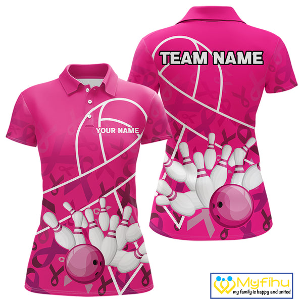 Pink ribbon pattern breast cancer awareness Bowling Shirts For Women Custom team bowling jerseys NQS10190