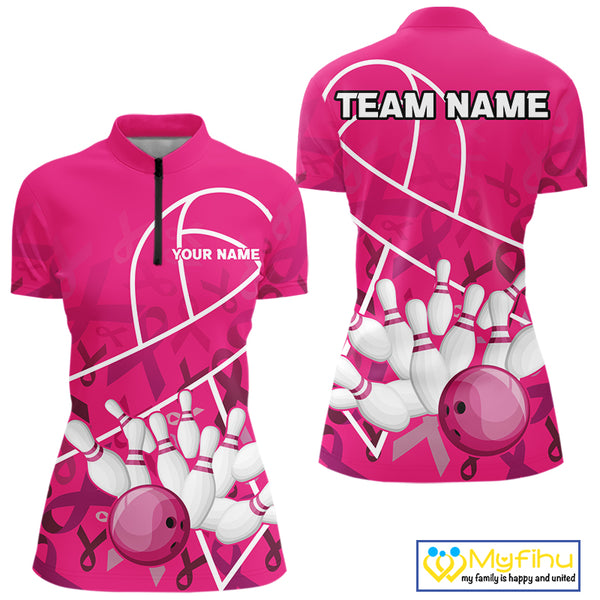 Pink ribbon pattern breast cancer awareness Bowling Shirts For Women Custom team bowling jerseys NQS10190