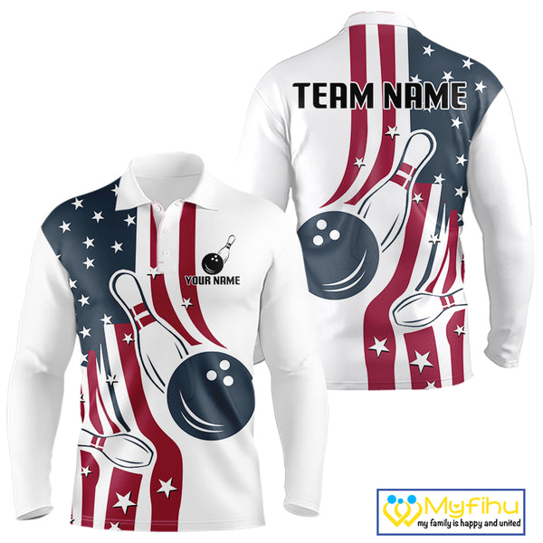 Red, White and Blue American Flag Bowling shirts For Men custom patriotic bowling team uniform jersey NQS10337