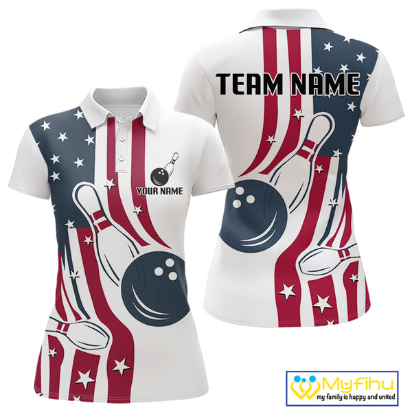 Red, White & Blue American Flag Bowling shirt For Women custom patriotic bowling team uniform jersey NQS10337