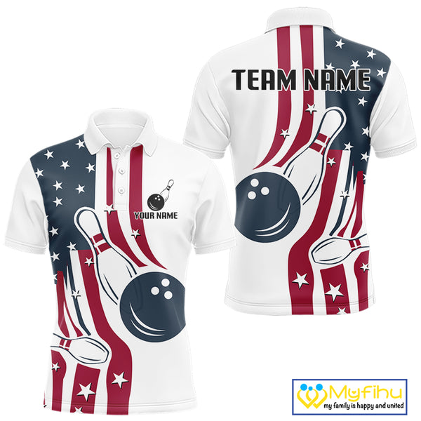 Red, White and Blue American Flag Bowling shirts For Men custom patriotic bowling team uniform jersey NQS10337