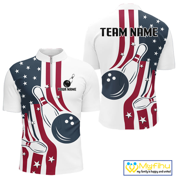 Red, White and Blue American Flag Bowling shirts For Men custom patriotic bowling team uniform jersey NQS10337
