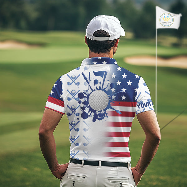 Red, White and Blue American Flag Mens Golf polo shirts Custom patriotic Golf Outfit For Mens NQS10035