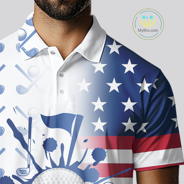 Red, White and Blue American Flag Mens Golf polo shirts Custom patriotic Golf Outfit For Mens NQS10035