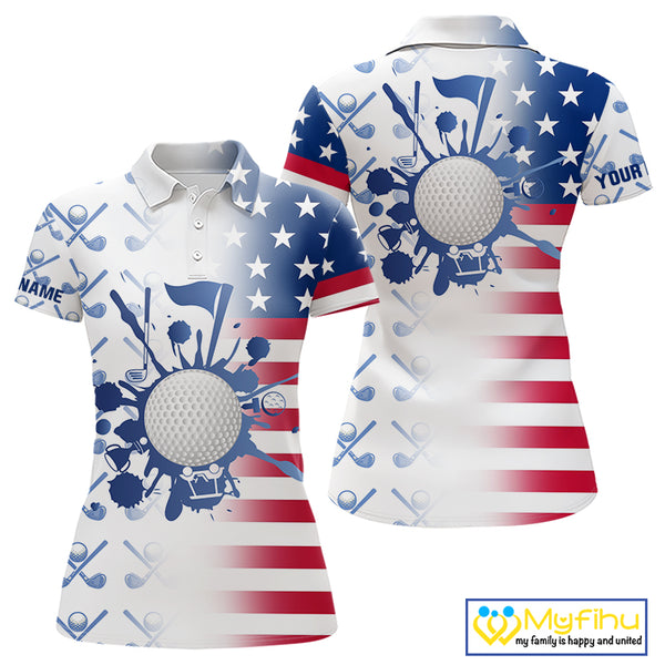 Red, White and Blue American Flag Women Golf polo shirts Custom patriotic Golf Outfit For Ladies NQS10035