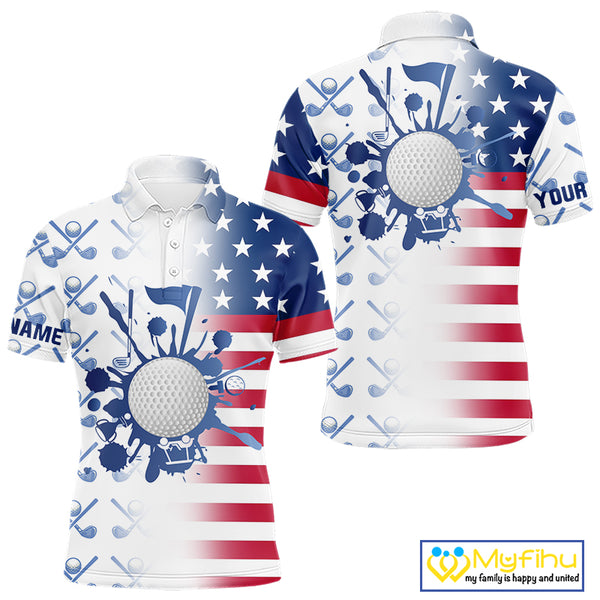 Red, White and Blue American Flag Mens Golf polo shirts Custom patriotic Golf Outfit For Mens NQS10035