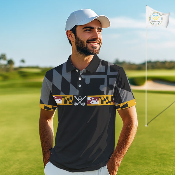 Maryland Flag black Men golf polo shirt Custom Patriotic Mens Golf top, gifts for golf lovers NQS10195