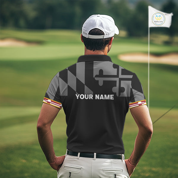 Maryland Flag black Men golf polo shirt Custom Patriotic Mens Golf top, gifts for golf lovers NQS10195