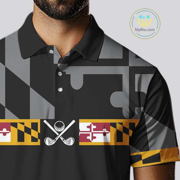 Maryland Flag black Men golf polo shirt Custom Patriotic Mens Golf top, gifts for golf lovers NQS10195