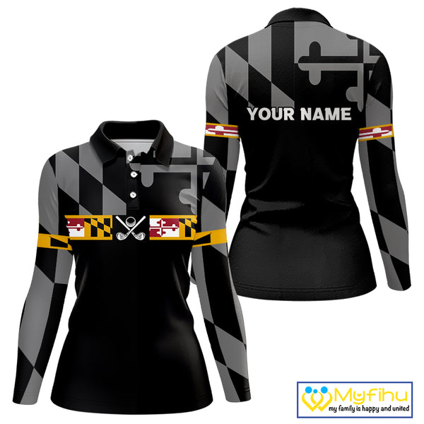 Maryland Flag black Women golf polo shirt Custom Patriotic ladies Golf top, gifts for golf lovers NQS10195