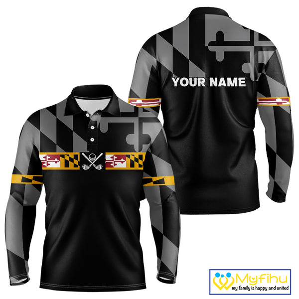 Maryland Flag black Men golf polo shirt Custom Patriotic Mens Golf top, gifts for golf lovers NQS10195