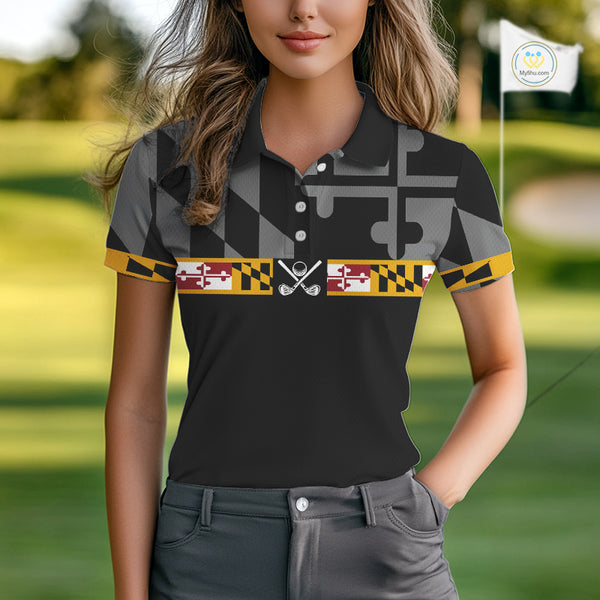 Maryland Flag black Women golf polo shirt Custom Patriotic ladies Golf top, gifts for golf lovers NQS10195