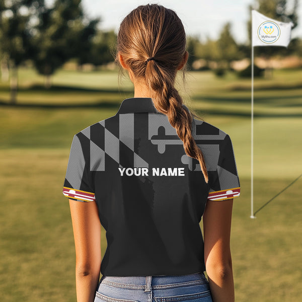 Maryland Flag black Women golf polo shirt Custom Patriotic ladies Golf top, gifts for golf lovers NQS10195