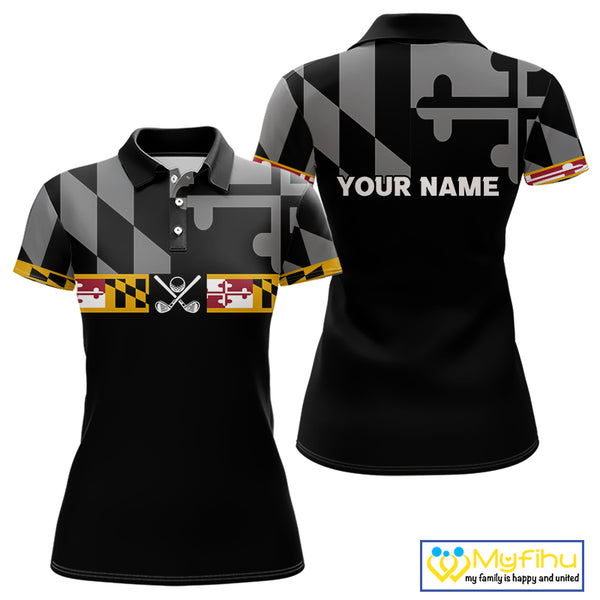 Maryland Flag black Women golf polo shirt Custom Patriotic ladies Golf top, gifts for golf lovers NQS10195