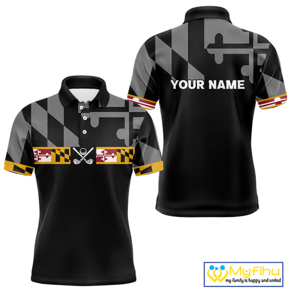Maryland Flag black Men golf polo shirt Custom Patriotic Mens Golf top, gifts for golf lovers NQS10195